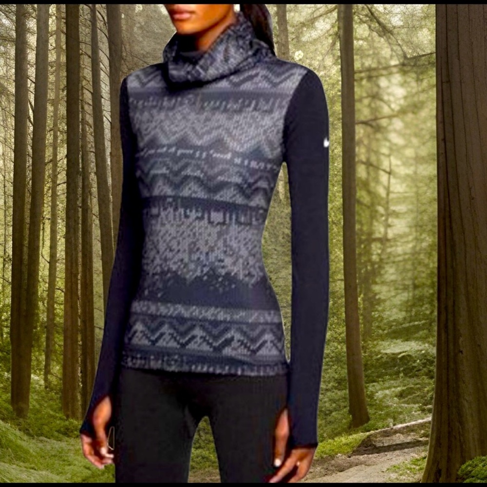 Nike Pro Womens Cowl Neck Top Workout Dri Fit Pullover Red Aztec Thin Stretchy
